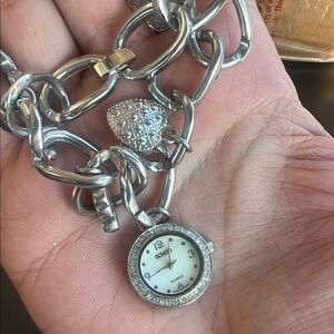 Silver Bracelet Watch with Heart Charm